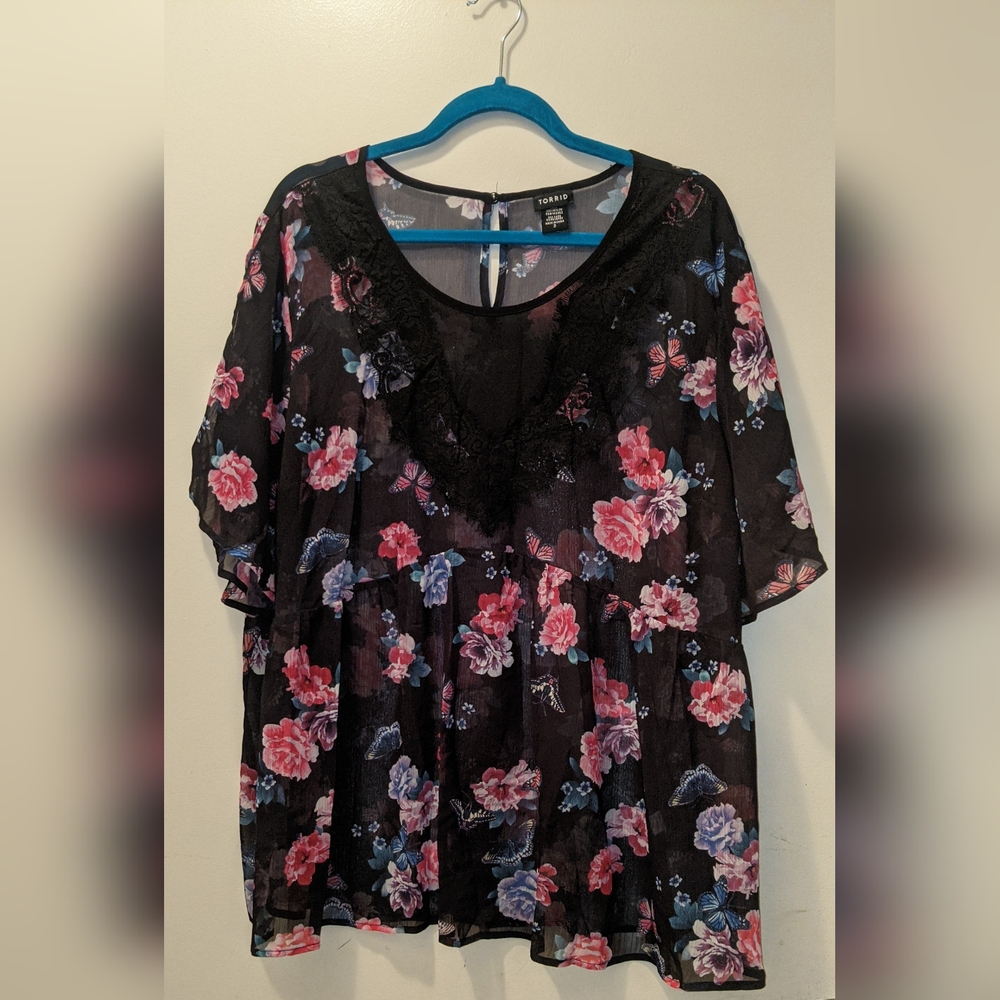 Torrid Floral Sheer Black Top
